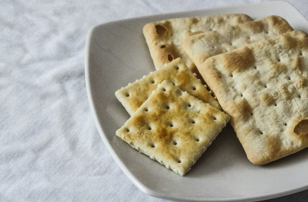 a plate of saltine crackers